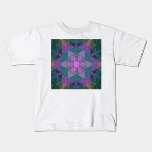 Mosaic Kaleidoscope Flower Purple Pink and Blue Kids T-Shirt